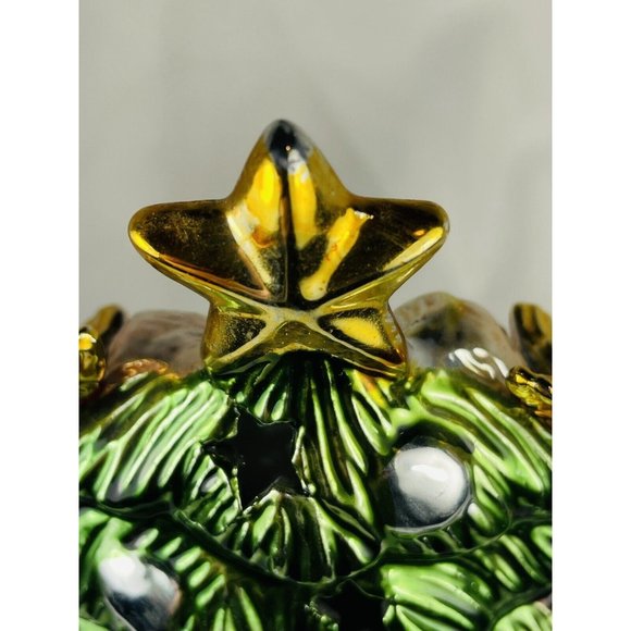 Christmas Tree Tea Light Votive Candle Holder Ceramic Santa’s Collection Vintage - Picture 5 of 12